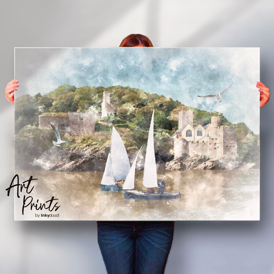 Dartmouth Castle Watercolour Style Devon Art Print