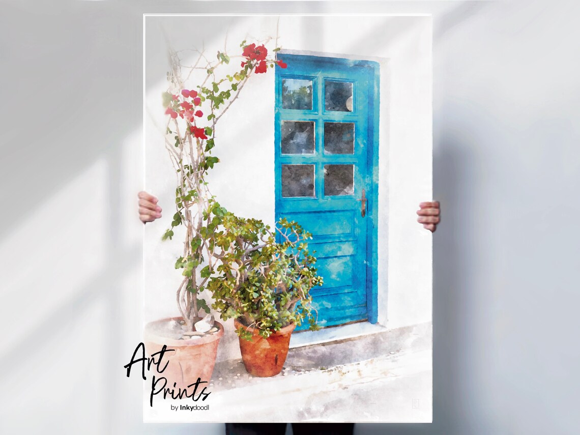 Greek Mediterranean Watercolour Door Art Print