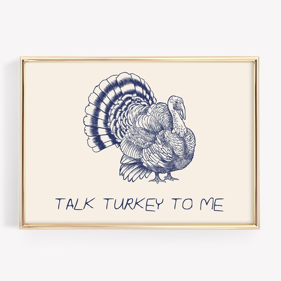 Talk Turkey To Me Thanksgiving Turkey Line Art Vintage Kitchen Poster