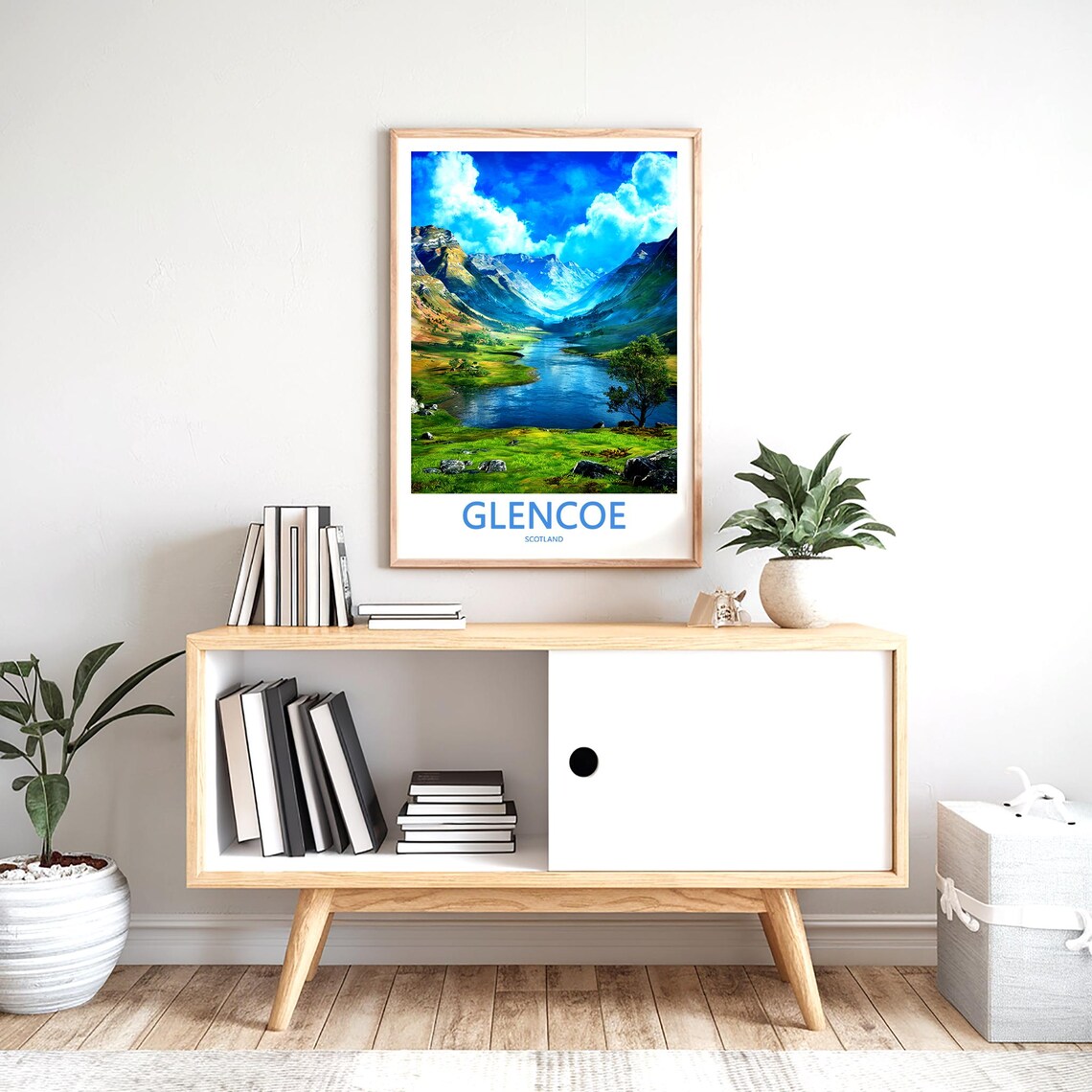 Glencoe Scotland Illustrated Serene Highland Loch Valley Poster - Image 2