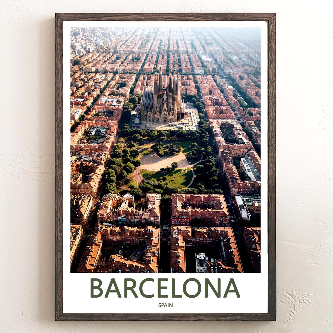 Barcelona Sagrada Família Aerial City Grid Vintage Photo Poster