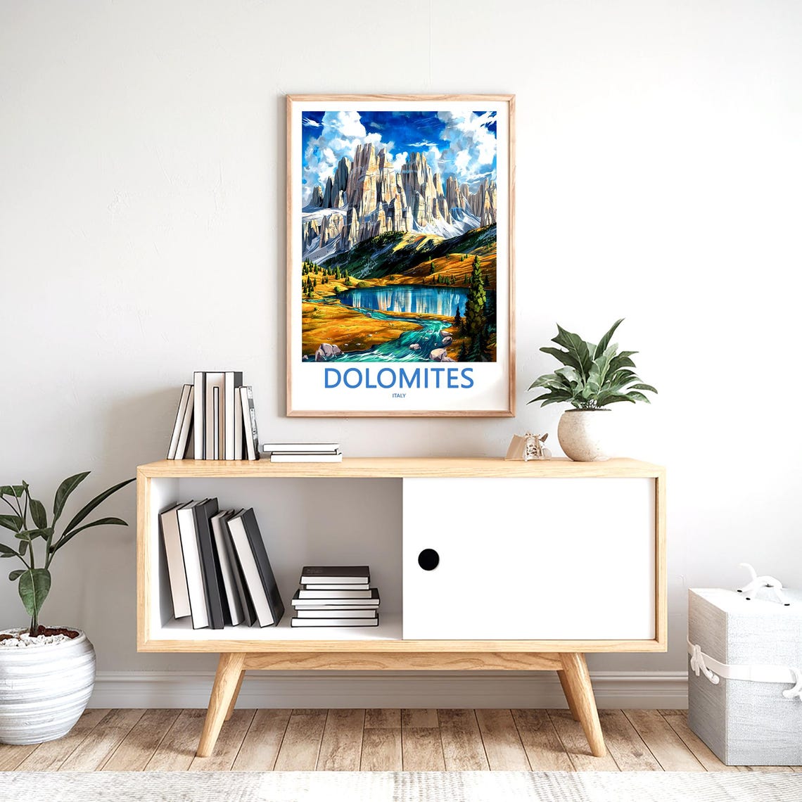 Dolomites Jagged Peaks over Blue Alpine Lake Italy Travel Poster - Image 2