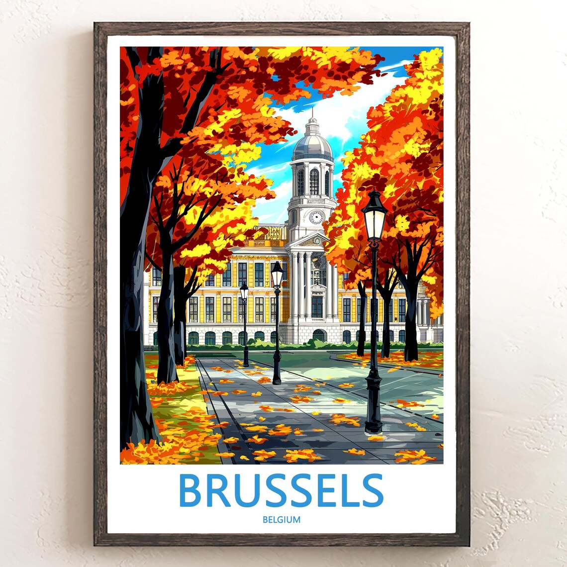 Brussels Belgium Autumn Park Path Golden Fallen Leaves Poster