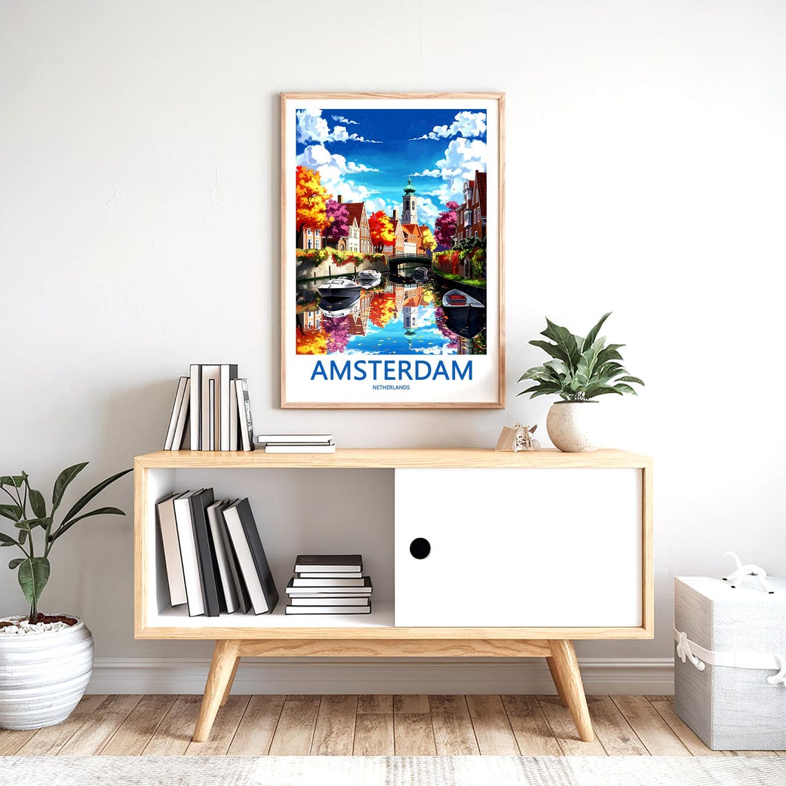 Amsterdam Vibrant Autumn Canal Colors Boats Netherlands Art Poster - Image 2