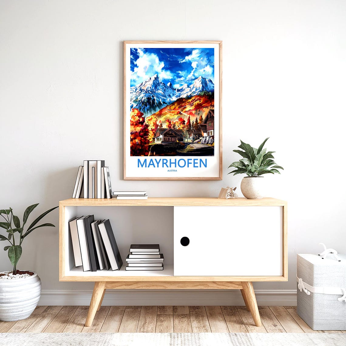 Mayrhofen Austria Fiery Autumn Foliage Below Snow Capped Peaks Poster - Image 2