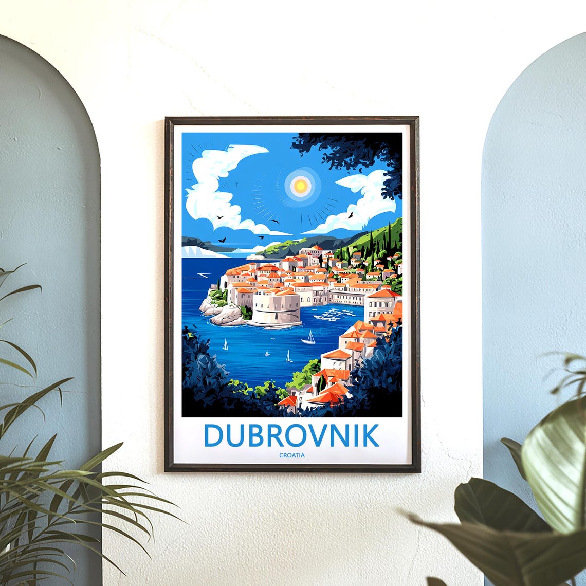 Dubrovnik Croatia Vintage Illustration Sun Sea Sailboat Poster - Image 3
