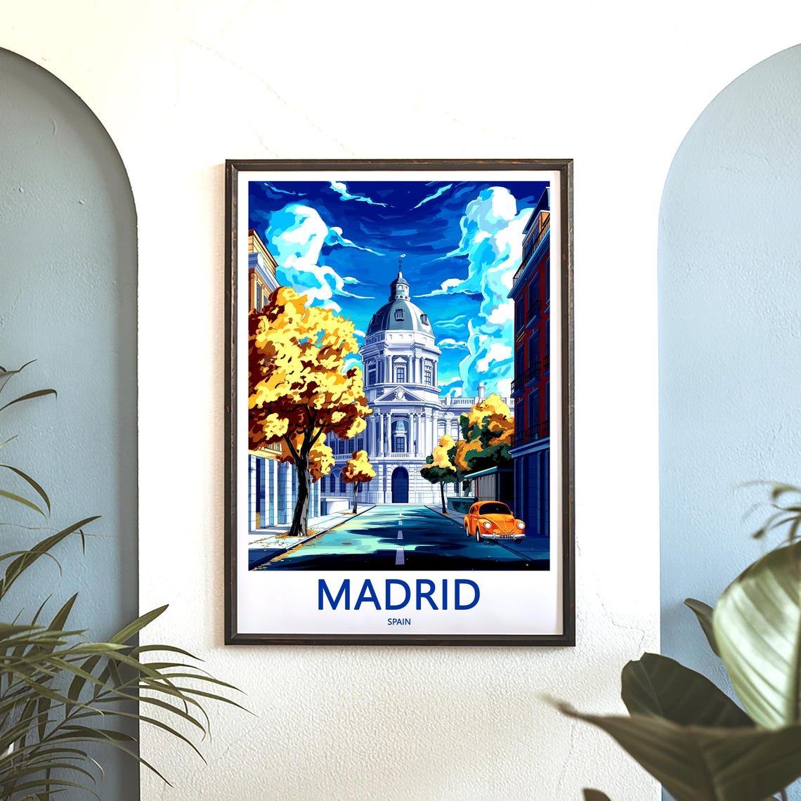 Madrid Domed Palace Autumn Trees Orange Beetle Travel Poster - Image 3