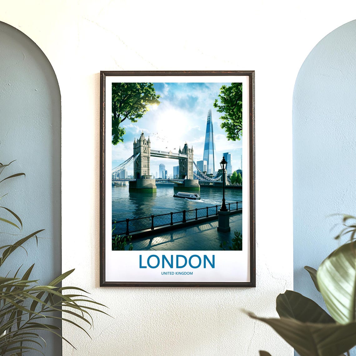 Tower Bridge and The Shard on a Summer Day Illustration Poster - Image 3