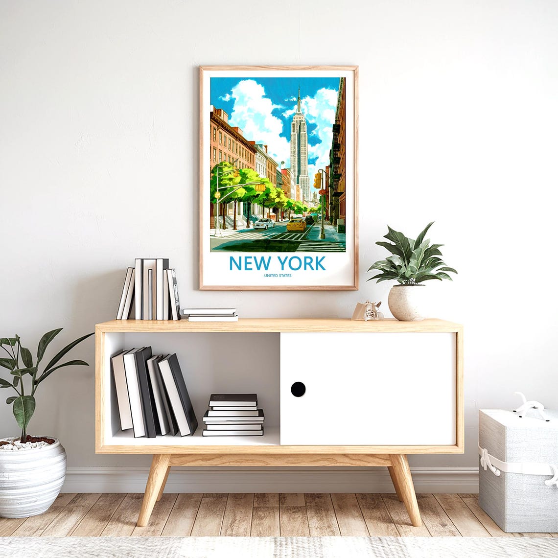 Empire State Building Over a Classic Brownstone Street Scene Poster - Image 2