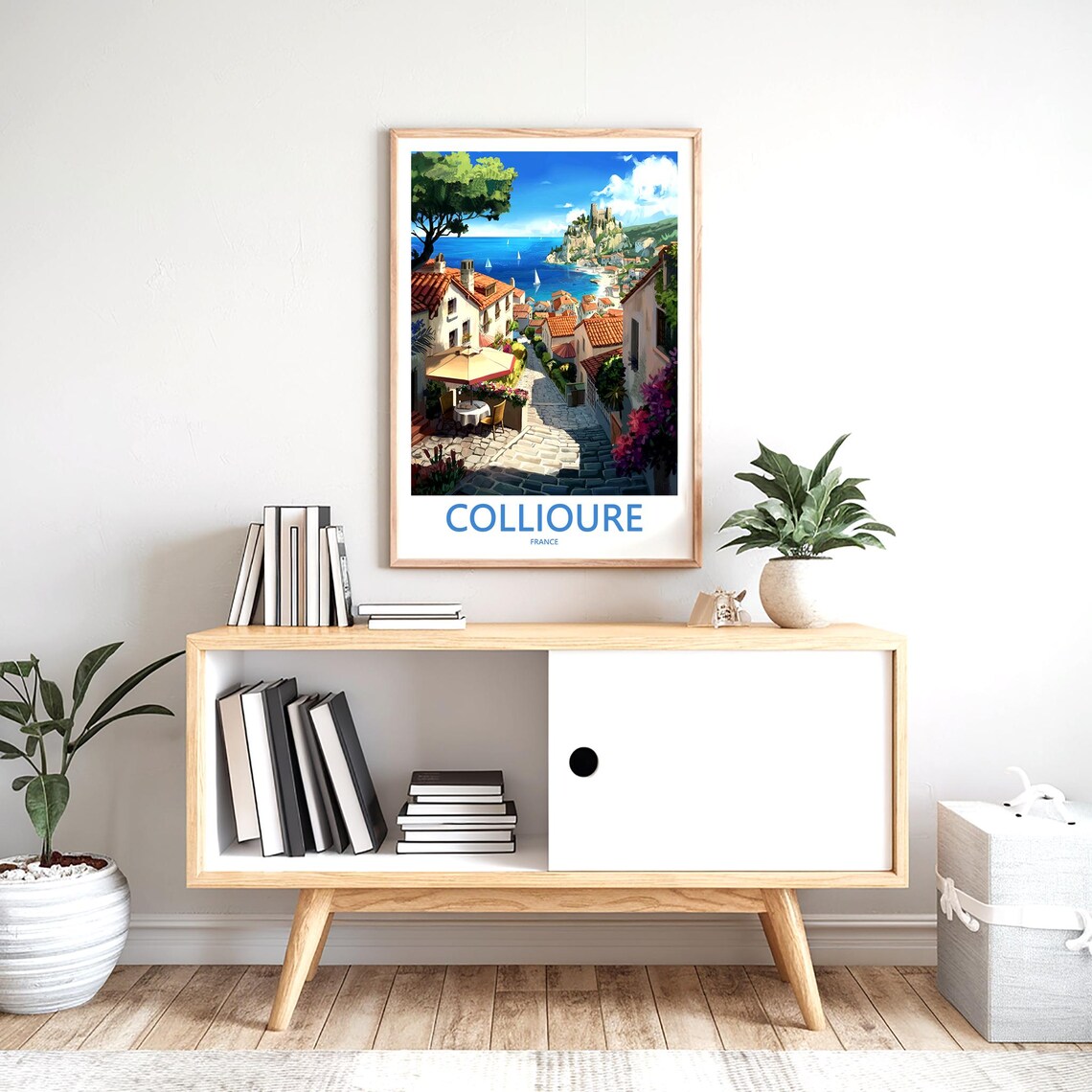 Collioure Coastal Town Street and Sailboats France Travel Poster - Image 2