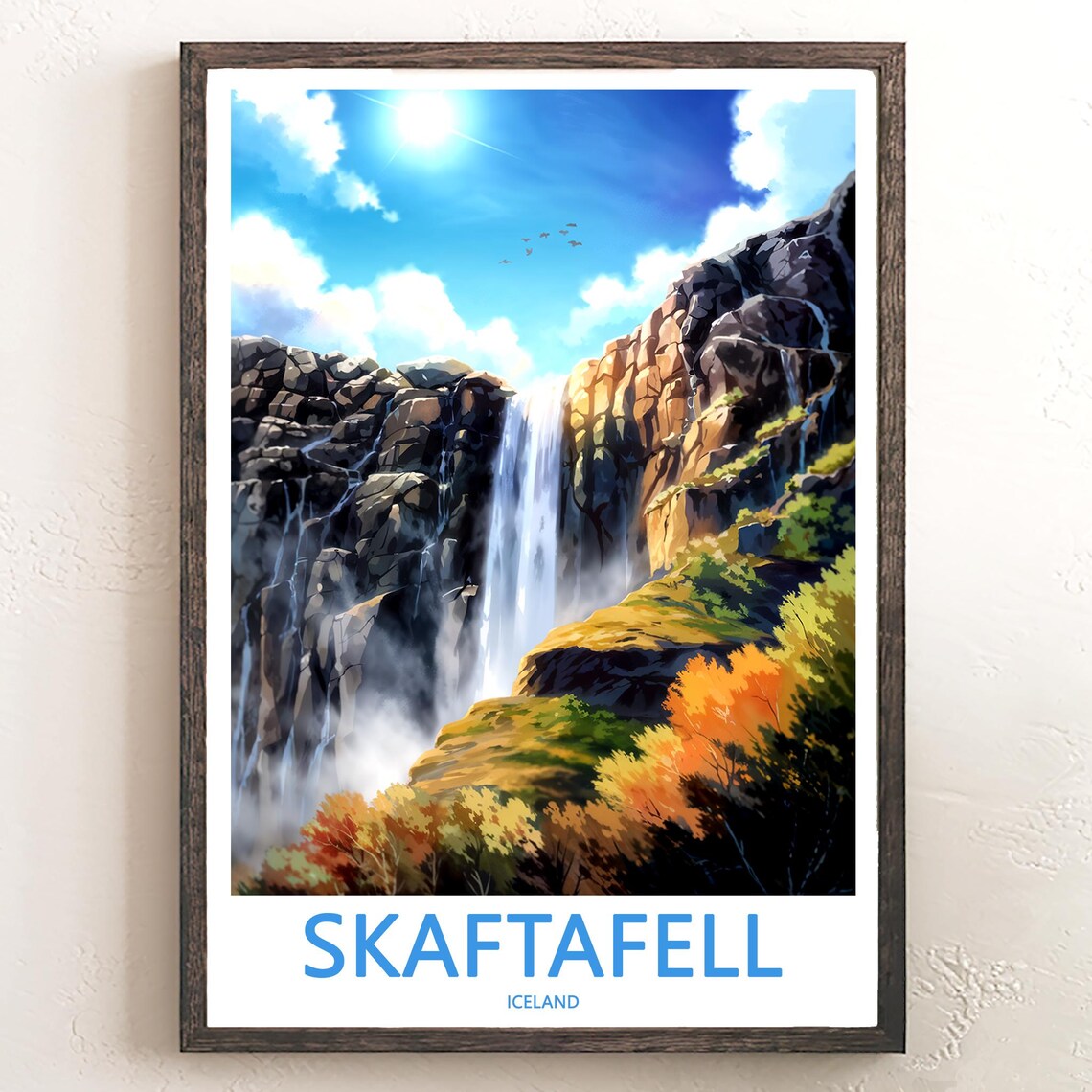 Skaftafell Iceland Waterfall With Autumn Colors Anime Poster
