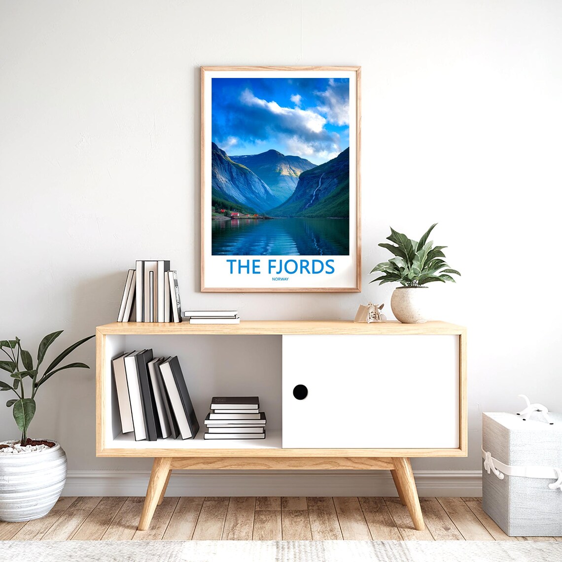 The Fjords Norway Waterfall Valley Red Cabins Photo Travel Poster - Image 2