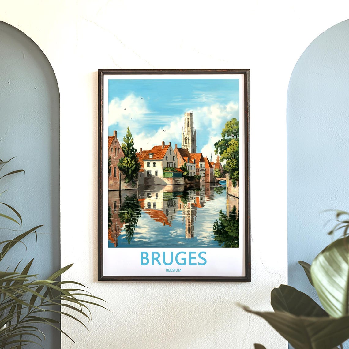 Bruges Belgium Canal Tall Church Tower and Morning Calm Poster - Image 3