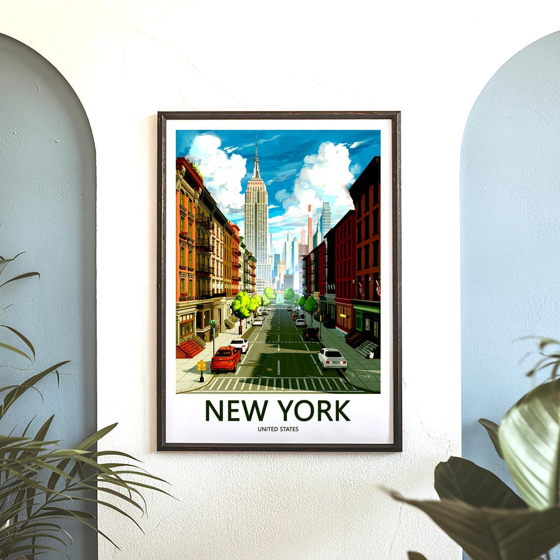 Empire State Building Over a Wide Colorful City Avenue Poster - Image 3