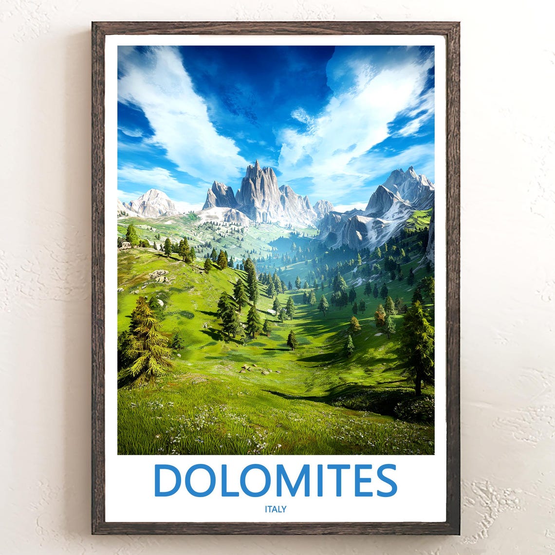 Dolomites Green Summer Valley Meadow Mountains Travel Poster