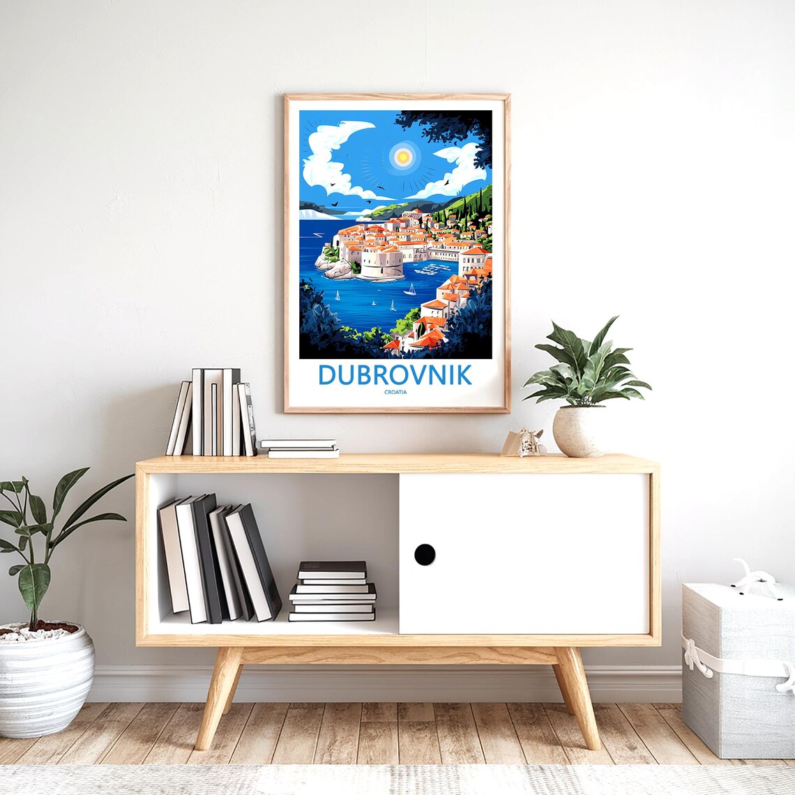 Dubrovnik Croatia Vintage Illustration Sun Sea Sailboat Poster - Image 2
