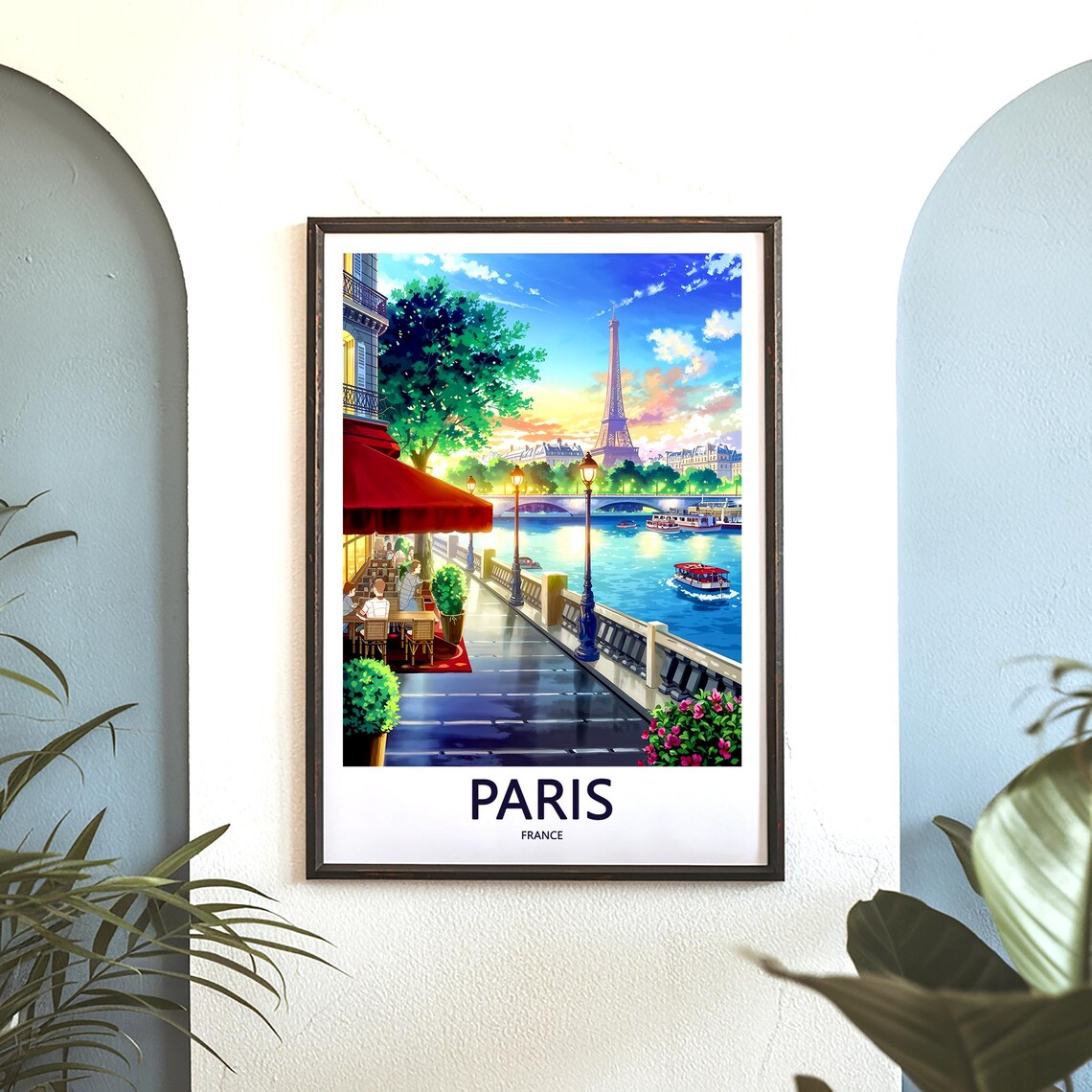 Seine Quay Cafe Terrace at Dusk Facing the Eiffel Tower Poster - Image 3