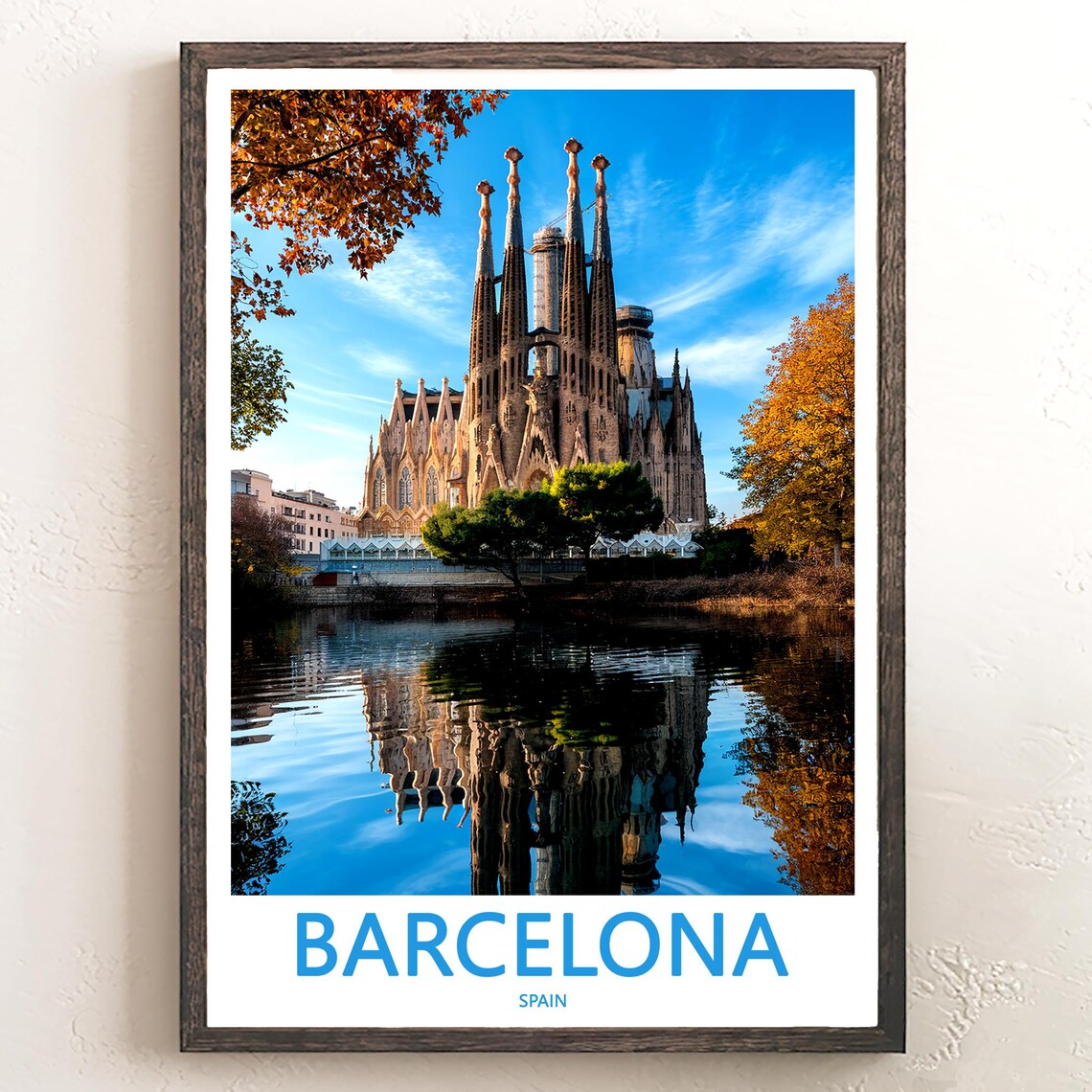 Barcelona Sagrada Família Golden Autumn Reflection Scene Poster