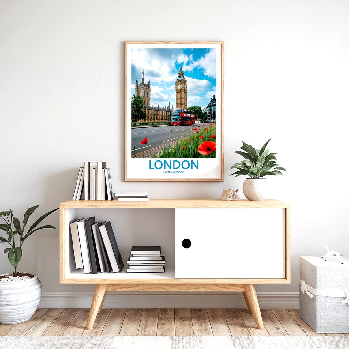 Big Ben Red Double Decker Bus Poppies on a Bright Day Photo Poster - Image 2