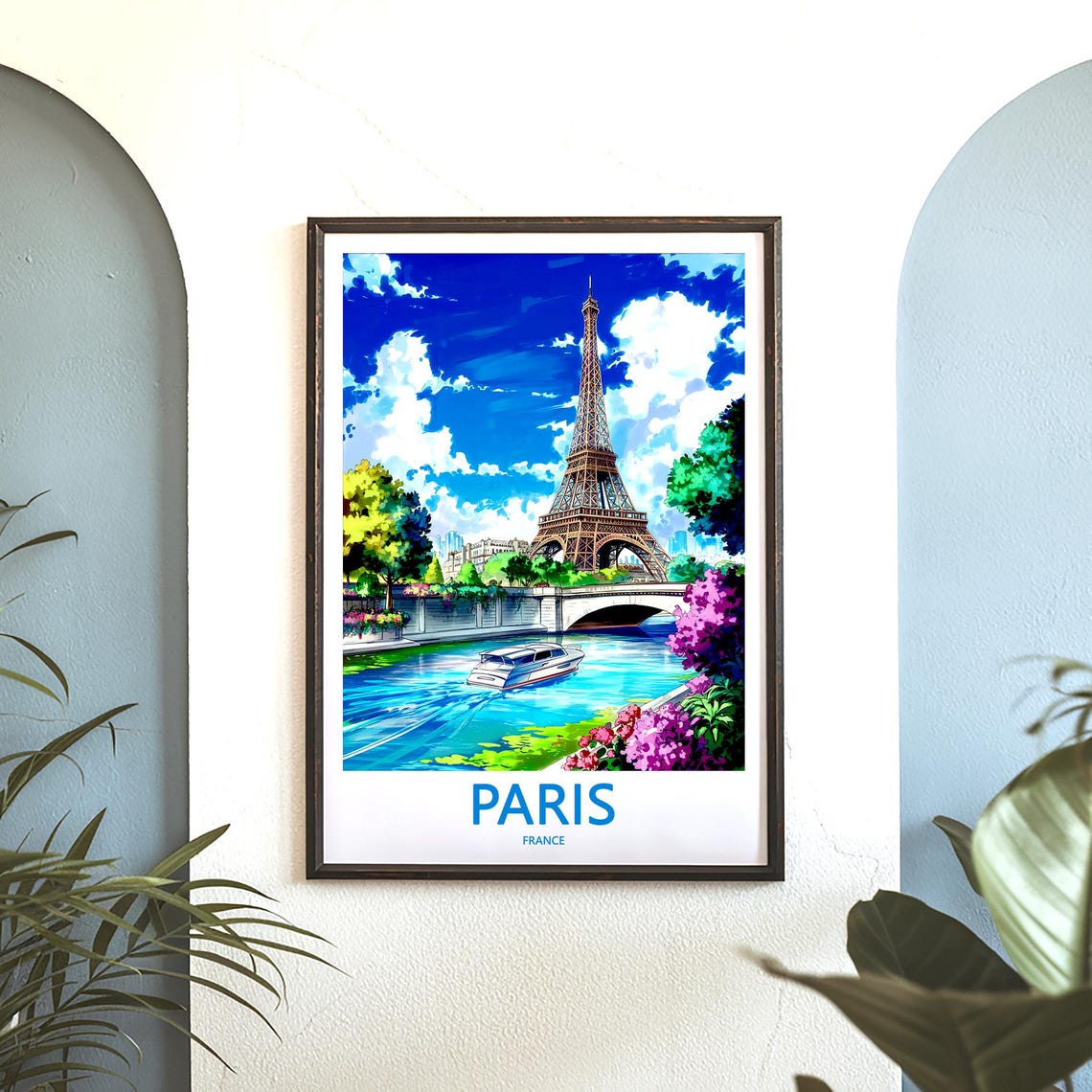 Paris Eiffel Tower and Seine River Boat Cruise Scenic View Poster - Image 3