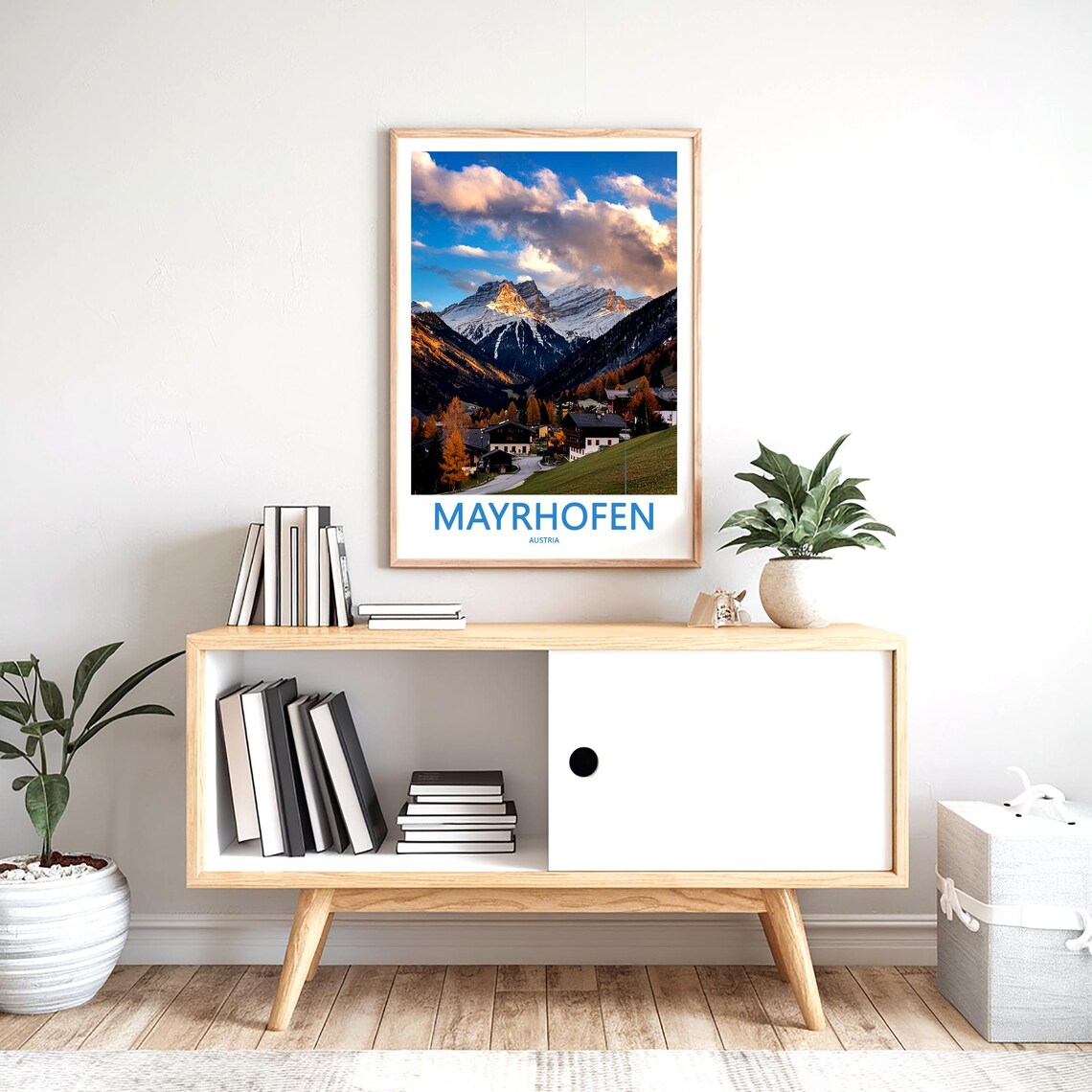 Mayrhofen Austria Snowy Alpine Valley at Golden Hour Travel Poster - Image 2
