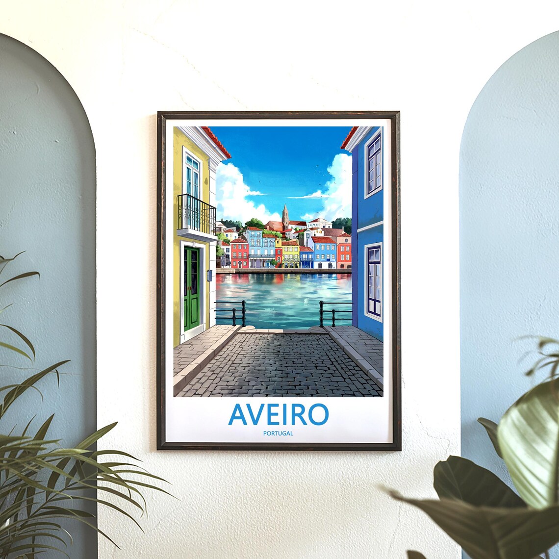 Aveiro Portugal Cobblestone Lane to Canal Old Town Travel Poster - Image 3