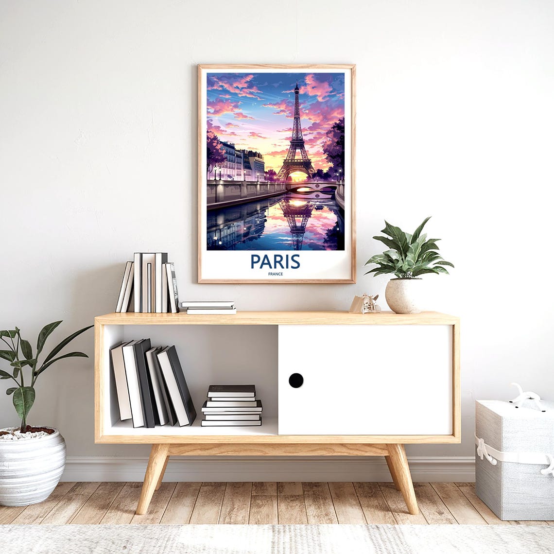 Eiffel Tower Reflected in the Seine Under a Pink Sunset Sky Poster - Image 2