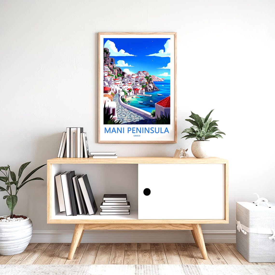Mani Peninsula Greece Whitewashed Cliffside Village Harbor Poster - Image 2