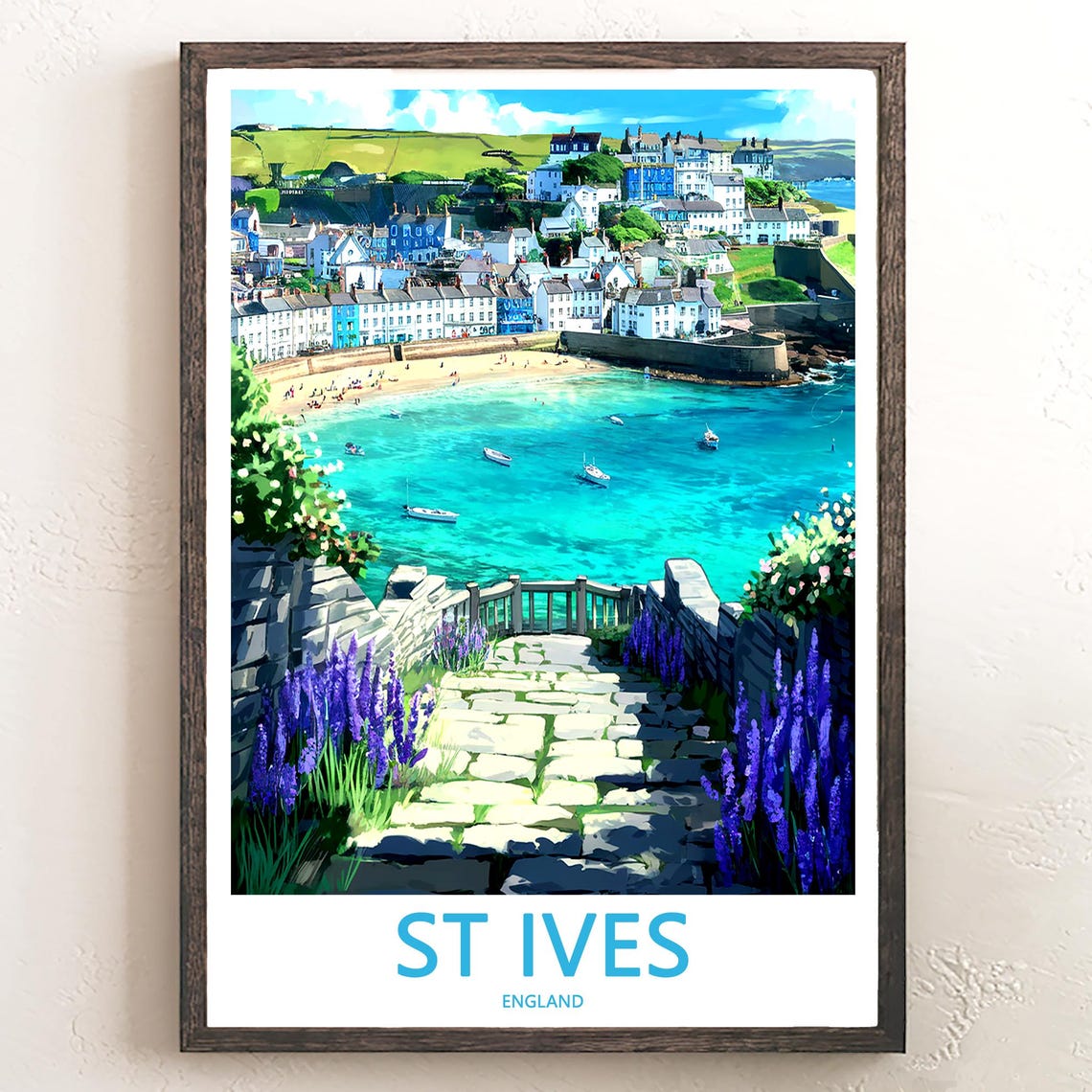 St Ives England Scenic Lavender Lined Stone Steps to Harbor Poster
