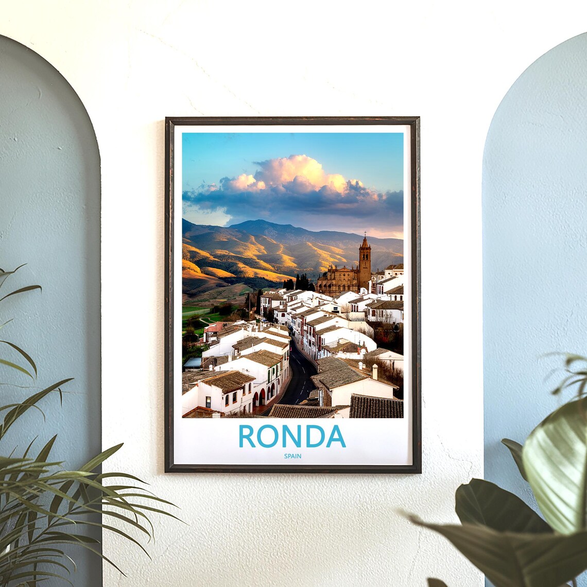 Ronda Whitewashed Street and Church Tower Spain Travel Poster - Image 3