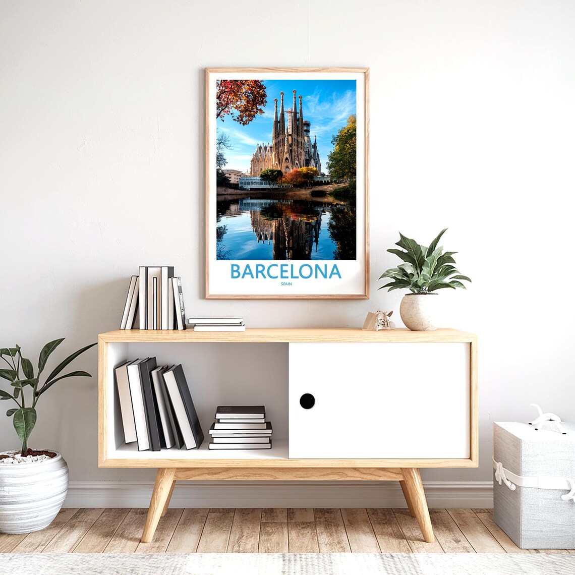 Barcelona Sagrada Família Wide Autumn Reflection Photo Poster - Image 2