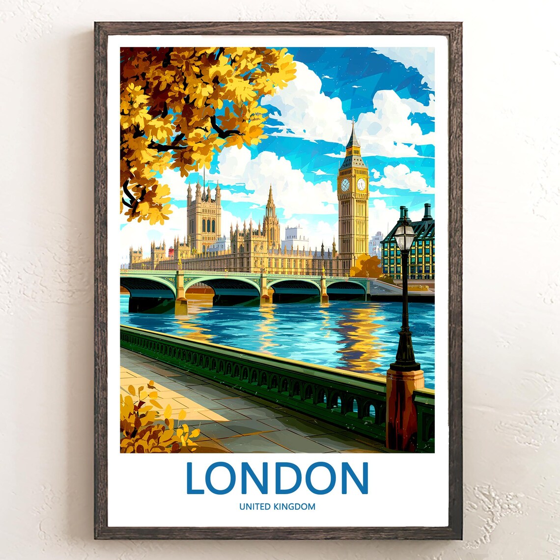 Big Ben and Westminster Bridge on an Autumn Embankment Art Poster