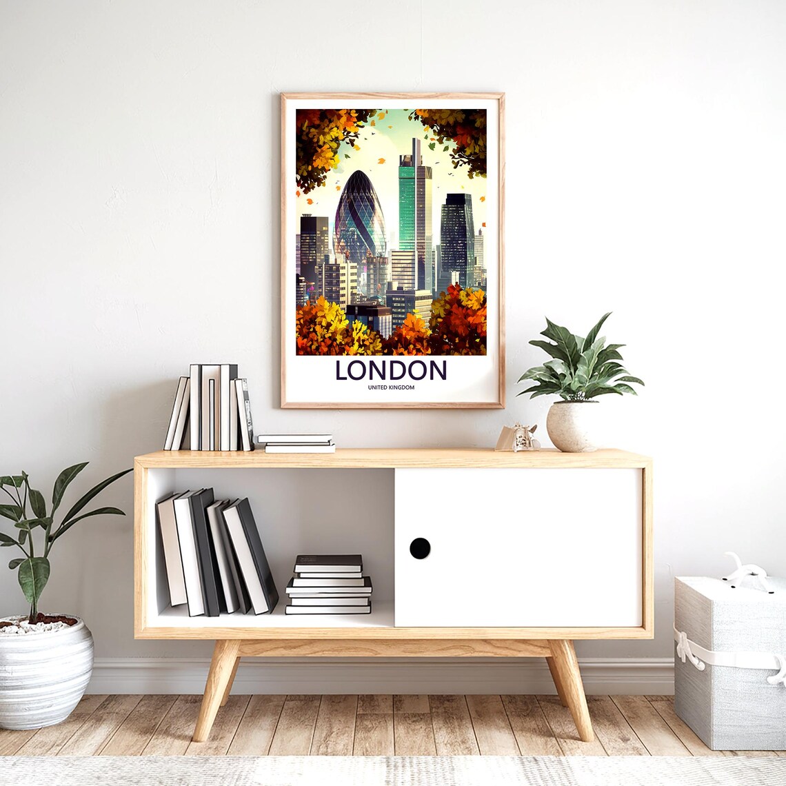 The Gherkin with Autumn Leaves in the City of London Skyline Poster - Image 2