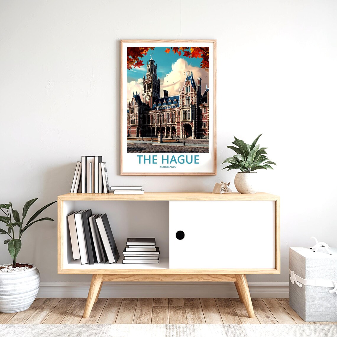 The Hague Red Brick Clock Tower Autumn Frame Vintage Travel Poster - Image 2