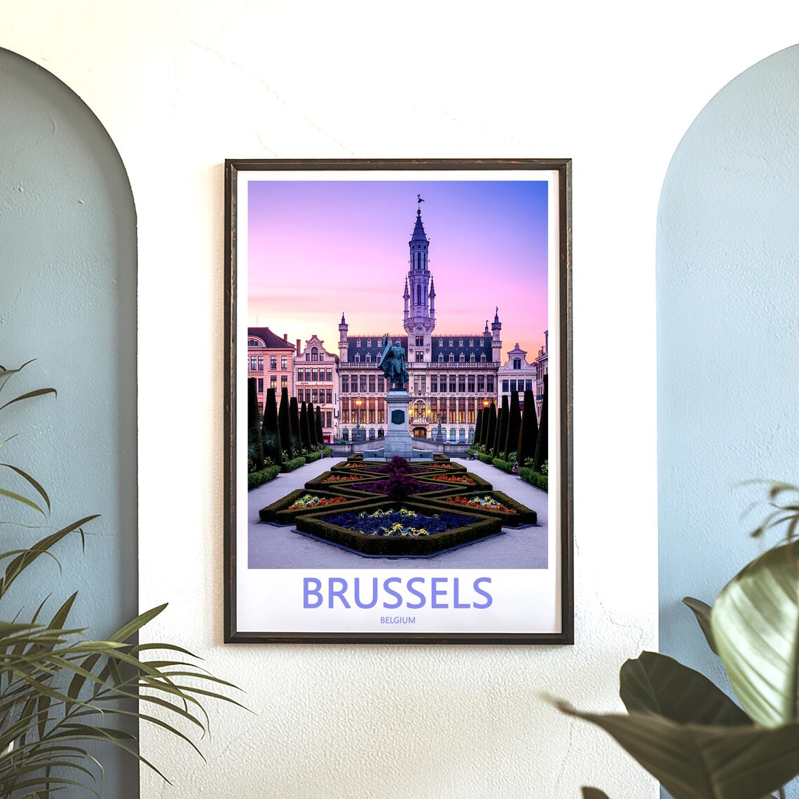 Brussels Formal Garden Statue Sunset Purple Sky Photo Poster - Image 3