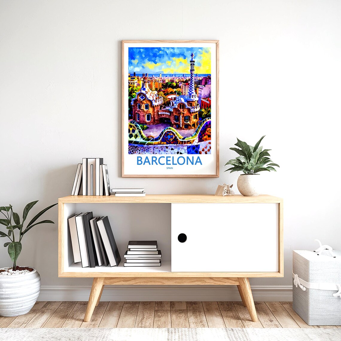 Barcelona Park Güell Gatehouse Mosaic Style Colorful City Poster - Image 2