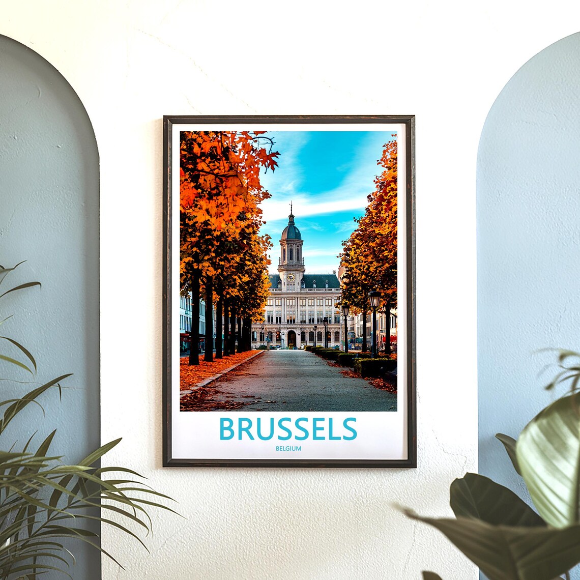 Brussels Belgium Fiery Autumn Avenue Dome Building Art Poster - Image 3