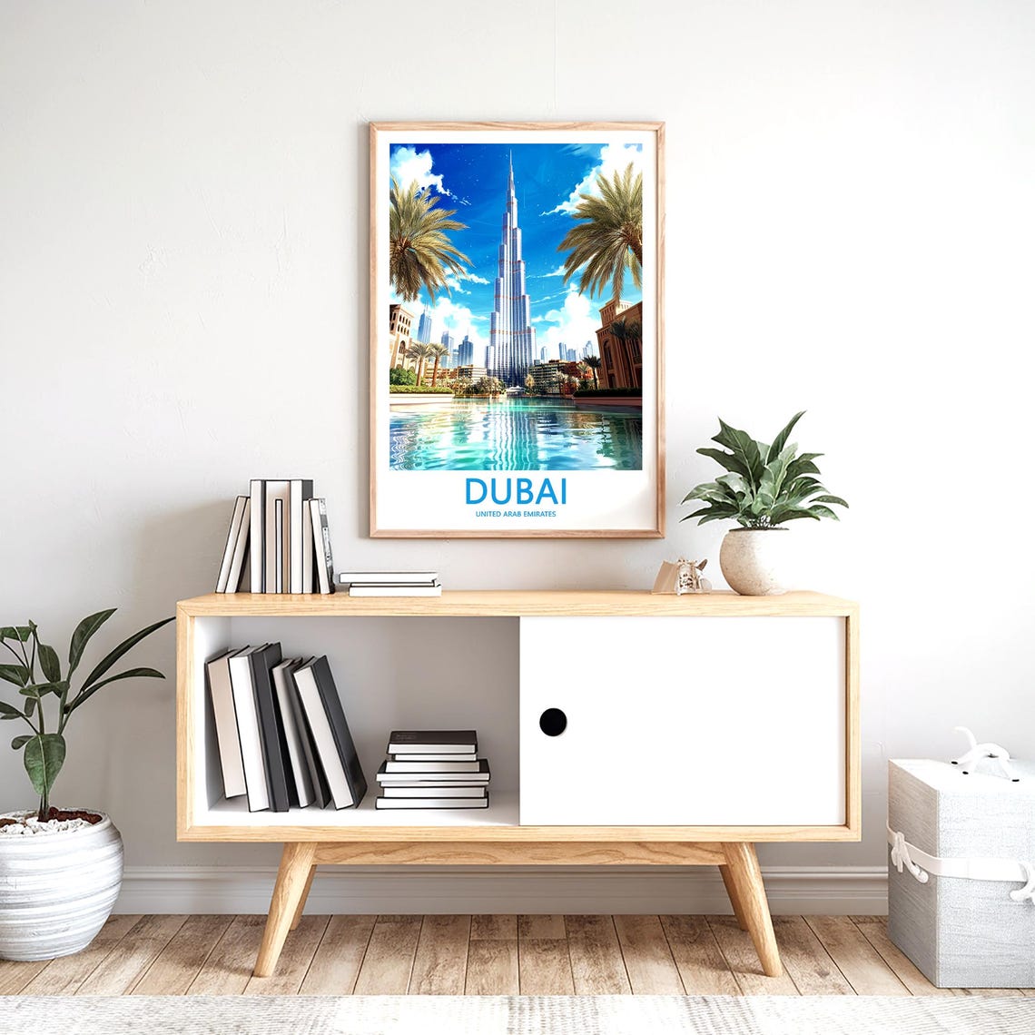 Dubai Burj Khalifa Illustrated Lake Palm Fronds Travel Poster - Image 2