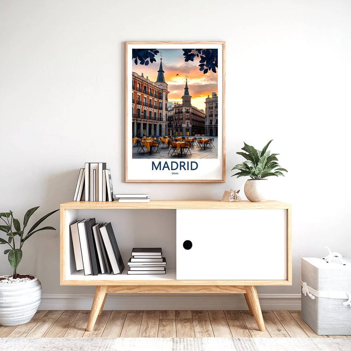 Madrid Plaza Mayor Sunset With Twin Towers Cafe Scene Poster - Image 2