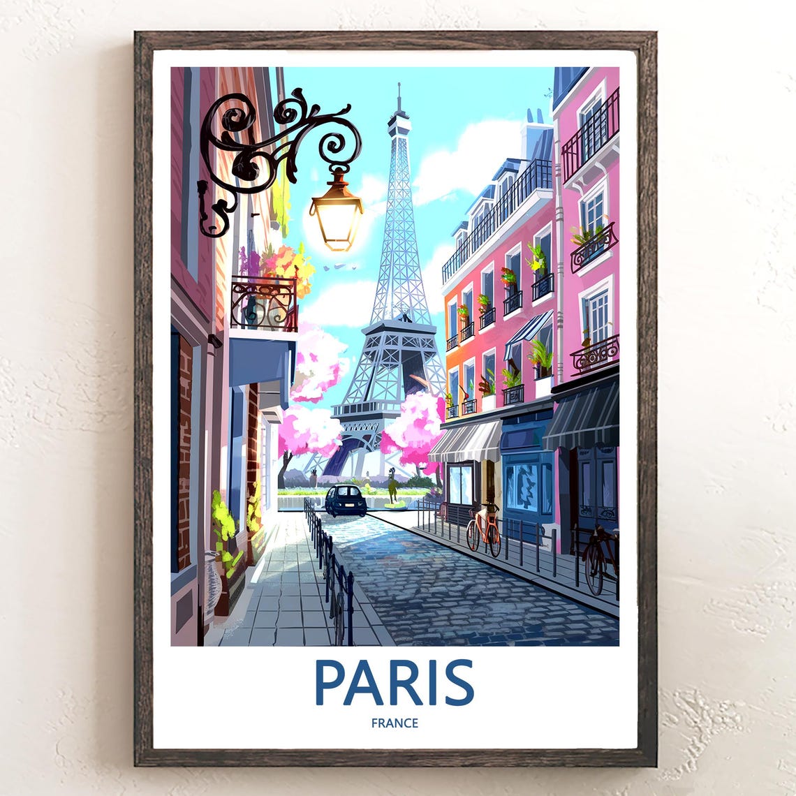 Eiffel Tower Narrow Lane Hanging Lantern Blossoms Paris Poster
