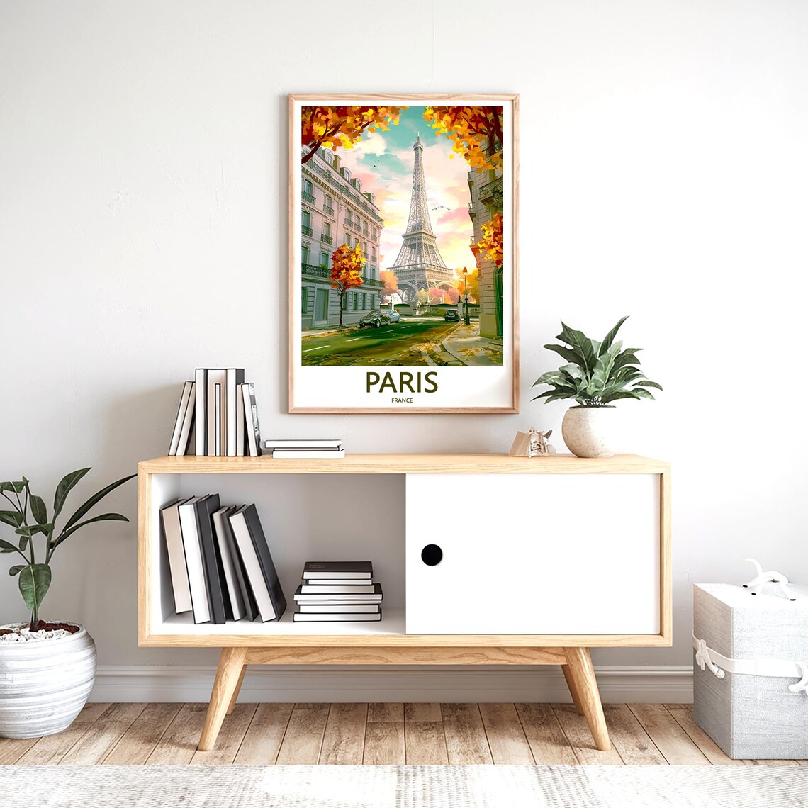 Eiffel Tower Autumn Street Parked Cars Fallen Leaves Paris Poster - Image 2