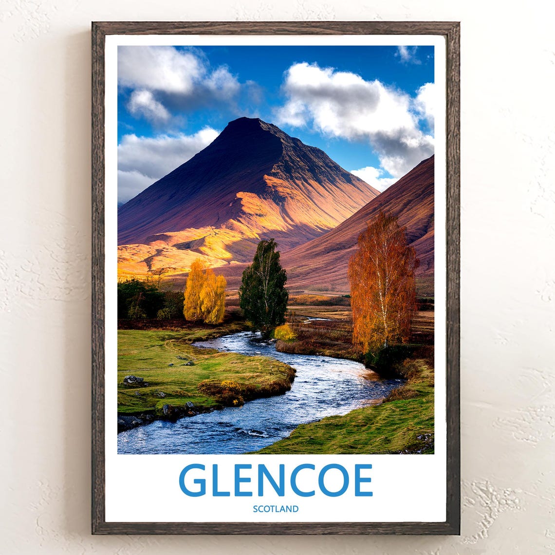 Glencoe Scotland Dark Peak Autumn Burn Valley Photo View Poster