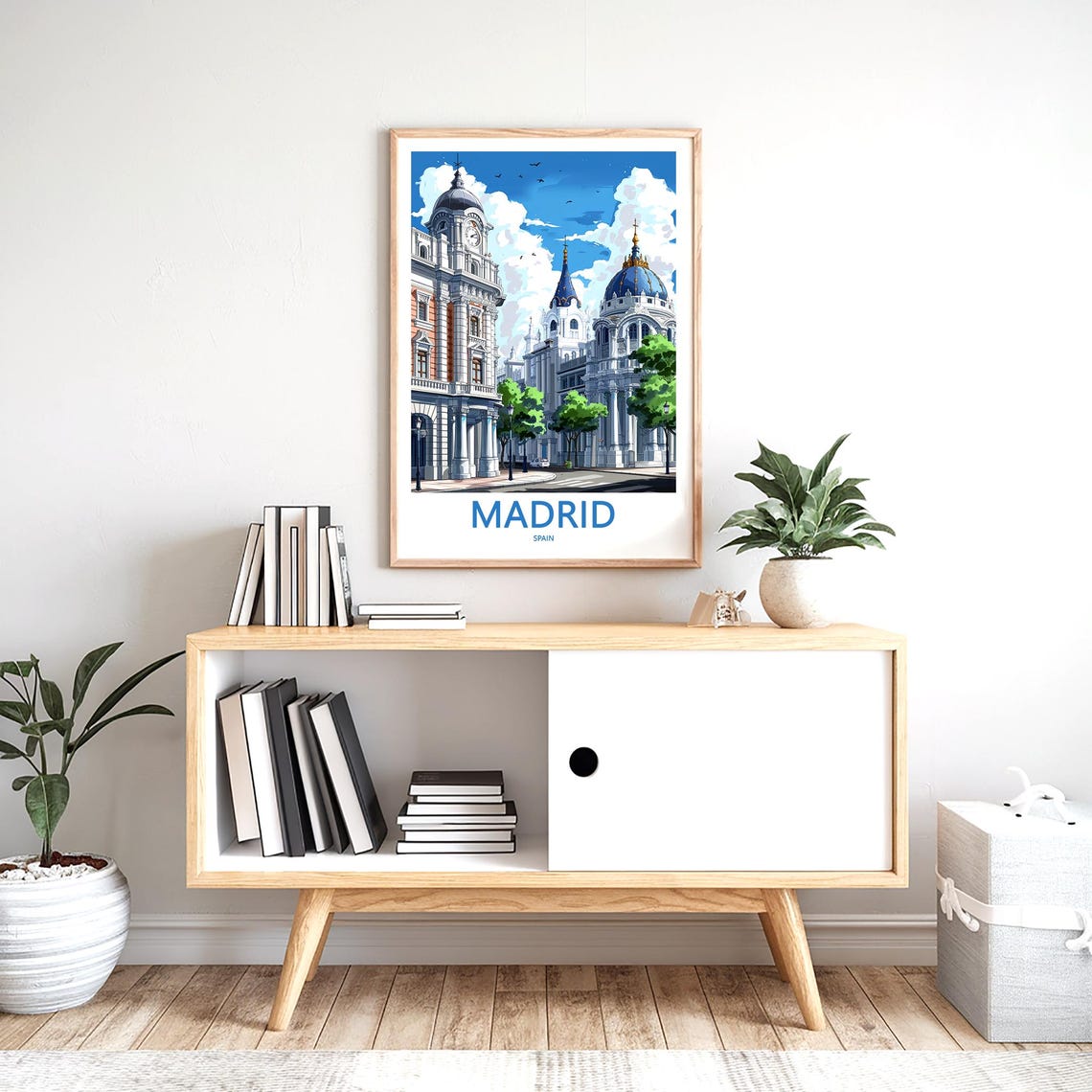 Madrid Gran Via Domed Palace Illustration Blue Sky Art Poster - Image 2