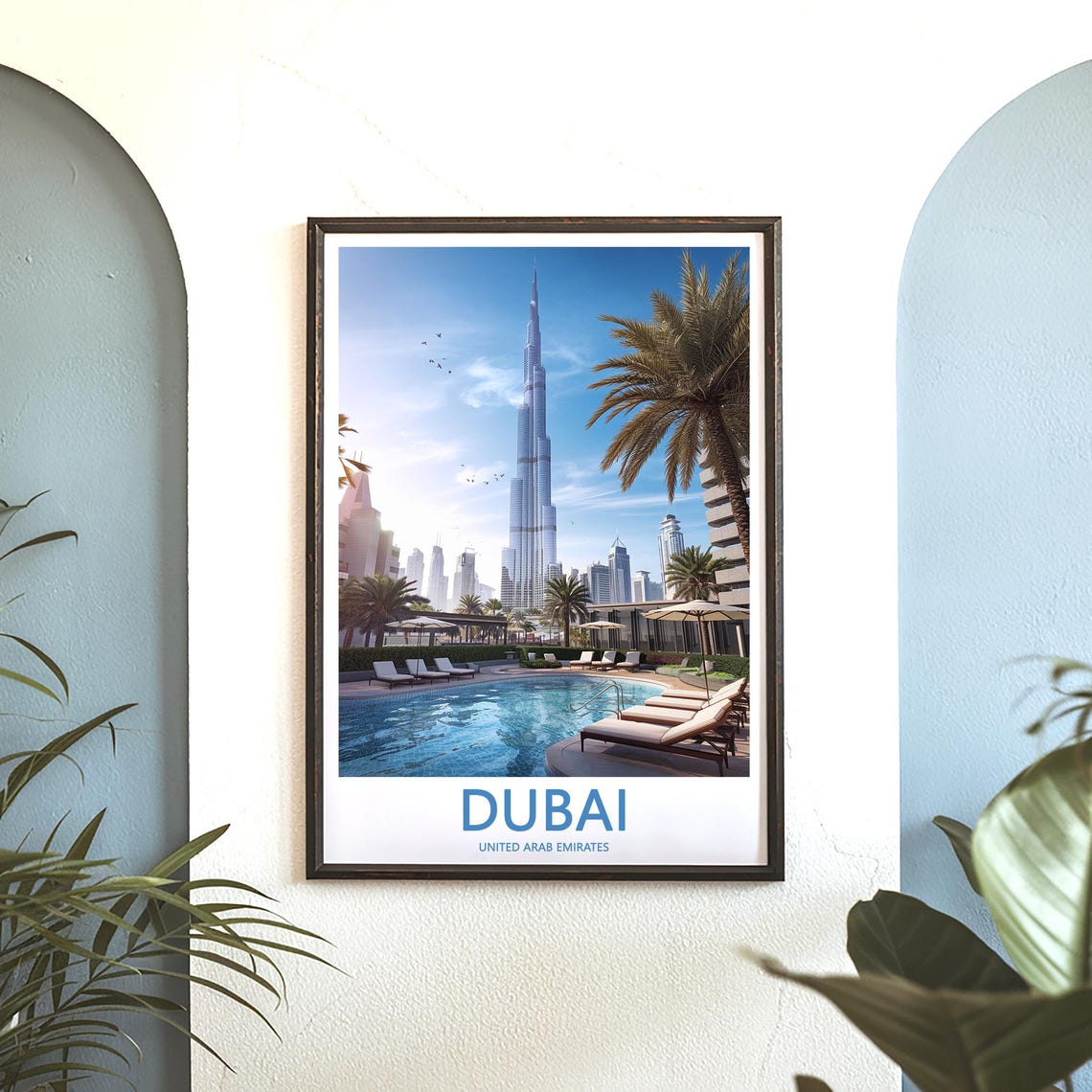 Dubai Burj Khalifa Poolside Terrace with Palm Tree Photo Poster - Image 3
