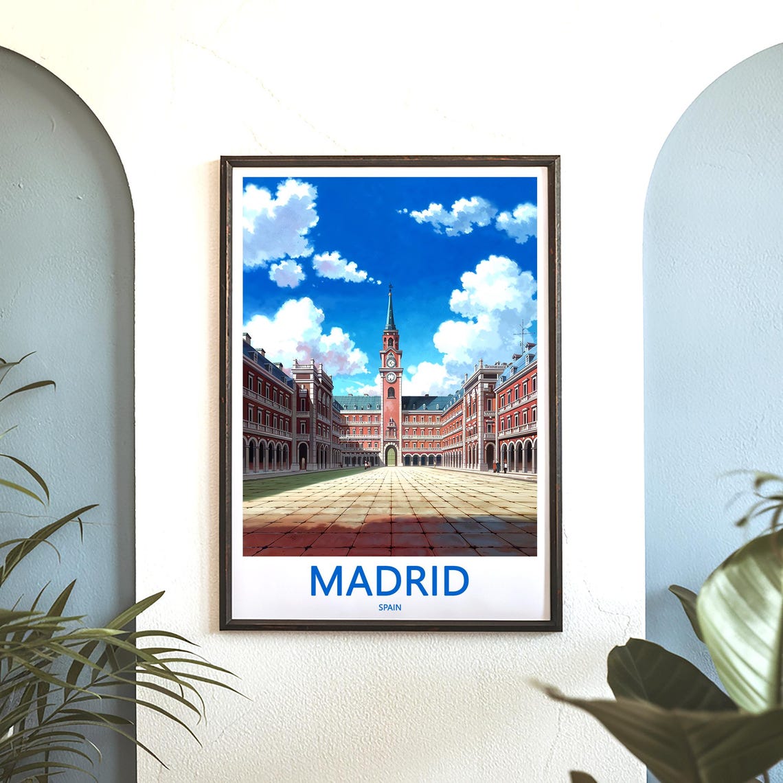 Madrid Plaza Mayor Stylized Illustration Deep Blue Sky Poster - Image 3