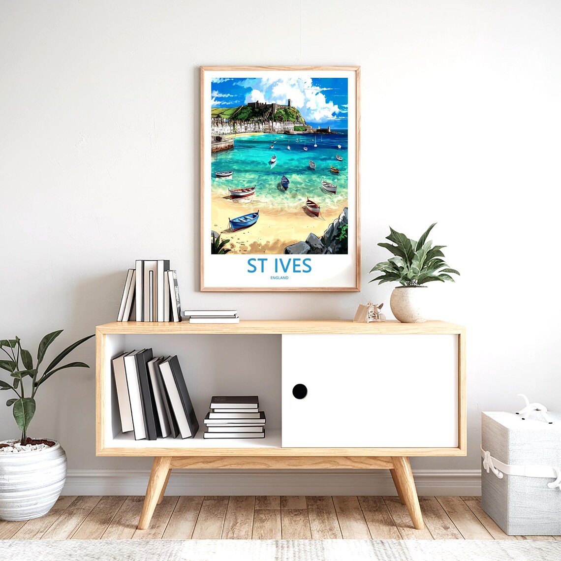 St Ives England Colorful Rowboats on Turquoise Harbor Poster - Image 2