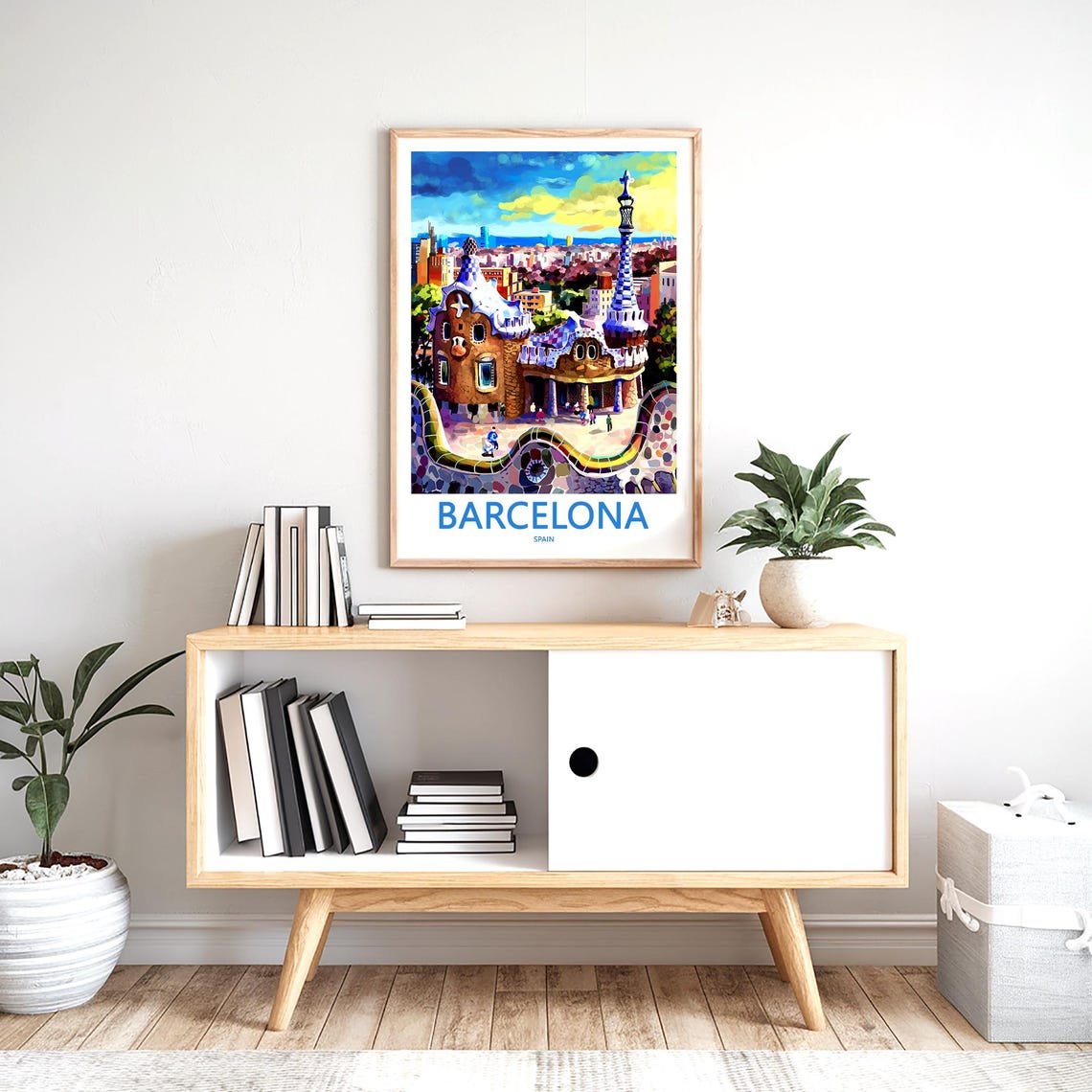 Barcelona Park Güell Gatehouse Sunset Mosaic Bench Travel Poster - Image 2