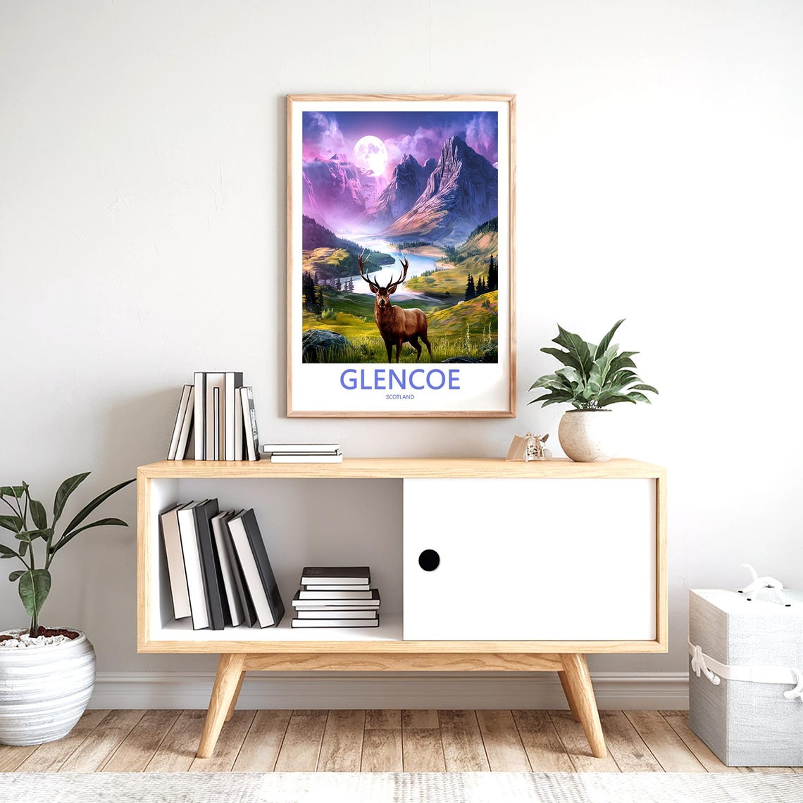 Glencoe Scotland Majestic Moonlit Stag Mountain Night Poster - Image 2
