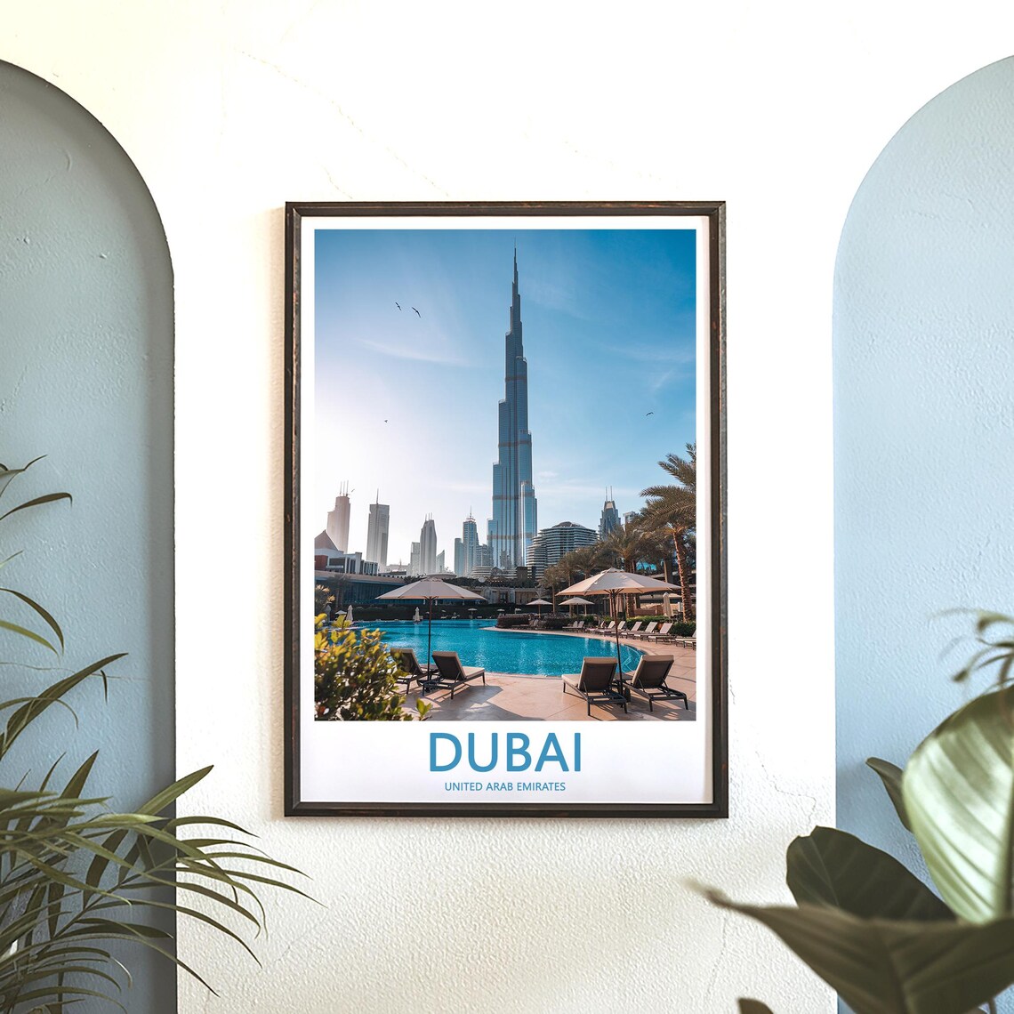 Dubai Burj Khalifa Resort Pool with Sun Loungers Photo Poster - Image 3