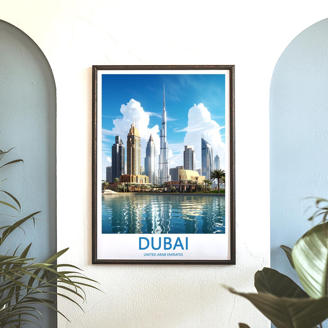 Dubai Burj Khalifa Bright Daytime Sky with White Clouds Travel Poster - Image 3
